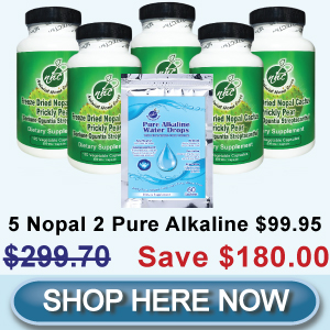 First Time Client Special (5N1PW) - 5 Bottles Freeze Dried Nopal Powder Capsules Plus 1 Pure Alkaline Water Drops (60 Sachets)